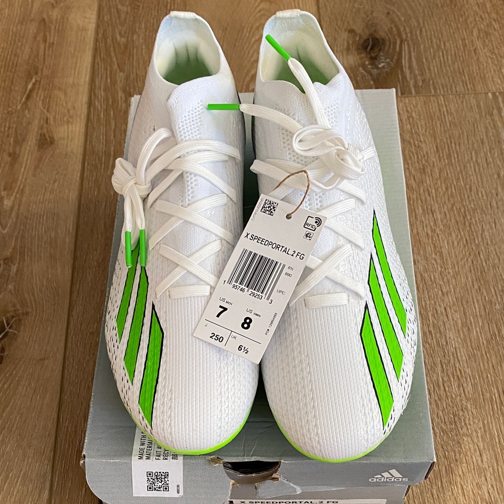 Adidas X Speedportal.2 FG White and Neon Green Soccer Cleats